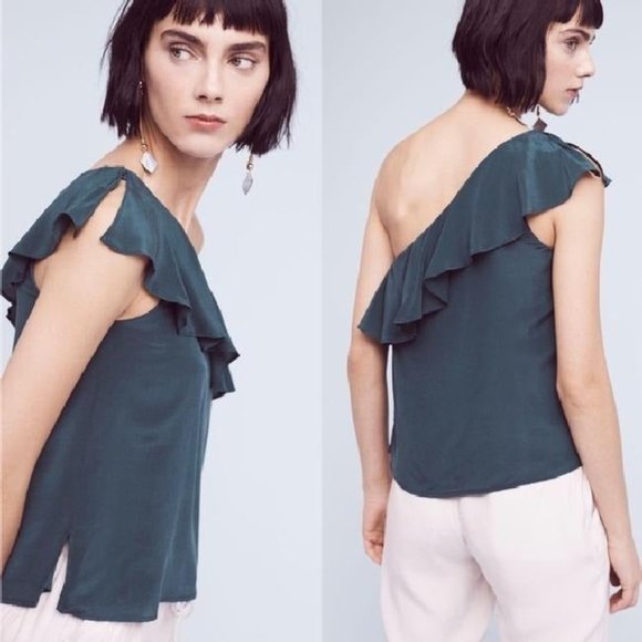 ANTHROPOLOGIE MAEVE Tops - ANTHROPOLOGIE MAEVE  SILK TOP ONE SHOULDER RUFFLE